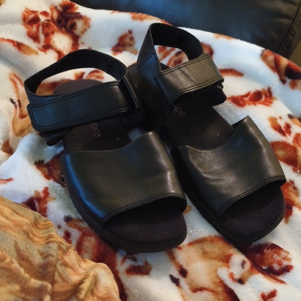 Black Leather Sandals with Velcro Straps